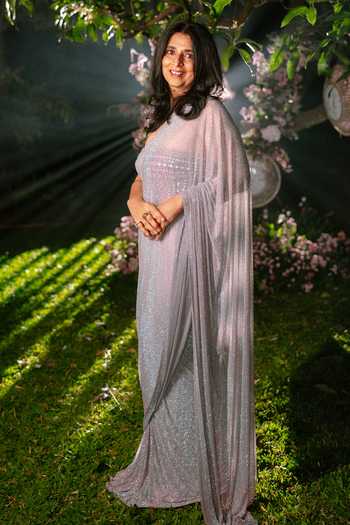 Shop_Itrh_Lilac Net Crystals, Stones Lumina Pre-draped Saree Set _at_Aza_Fashions