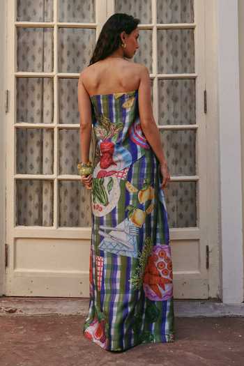 Shop_ZiP by Payal & Zinal_Multi Color Modal Bandeau Neck Boogy Printed Top And Flowy Skirt Set _at_Aza_Fashions