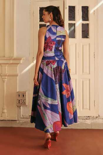 Shop_ZiP by Payal & Zinal_Multi Color Linen High Neck Fruity Fun Dramatic Print Maxi Dress _at_Aza_Fashions
