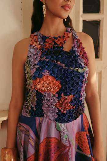 Buy_ZiP by Payal & Zinal_Multi Color Linen High Neck Fruity Fun Dramatic Print Maxi Dress _Online_at_Aza_Fashions