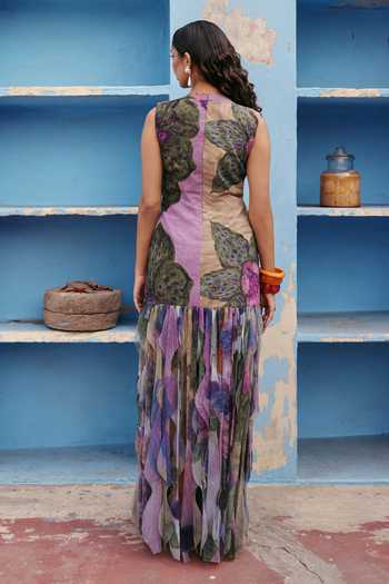 Shop_ZiP by Payal & Zinal_Pink Net Embroidery, Sequins, Beads, Stones Mela Floral Artistry Layered Dress _at_Aza_Fashions