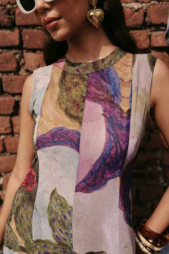 ZiP by Payal & Zinal_Pink Round Neck Phool Fiesta Floral Print A-line Dress _Online_at_Aza_Fashions