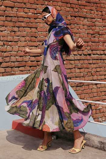 ZiP by Payal & Zinal_Pink Round Neck Phool Fiesta Floral Print A-line Dress _at_Aza_Fashions