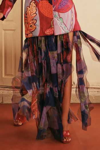 ZiP by Payal & Zinal_Multi Color Net Muse Printed Blazer And Skrit Set _Online_at_Aza_Fashions