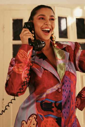 Buy_ZiP by Payal & Zinal_Multi Color Net Muse Printed Blazer And Skrit Set _Online_at_Aza_Fashions
