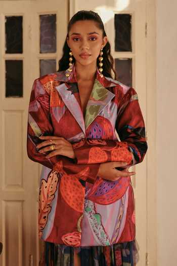 Shop_ZiP by Payal & Zinal_Multi Color Net Muse Printed Blazer And Skrit Set _Online_at_Aza_Fashions