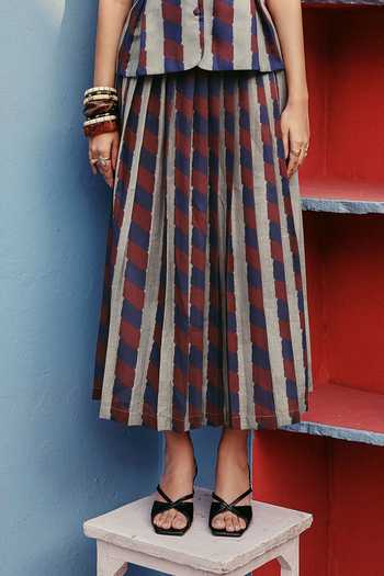Shop_ZiP by Payal & Zinal_Blue Cotton Round Neck Slate Stories Striped Top And Skirt Set _Online_at_Aza_Fashions