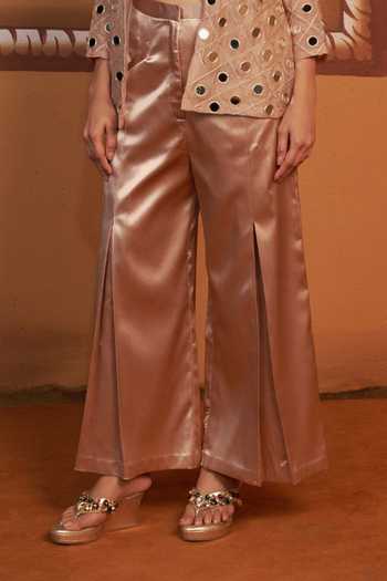 Thetaa_Gold Silk, Organza, Polyester, Satin Embroidery, Hand Work Cape And Pant Set _Online_at_Aza_Fashions