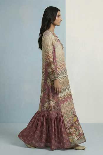Kalista_Multi Color Crepe, Viscose V-neck Iena Chevron Print Maxi Dress _Online_at_Aza_Fashions