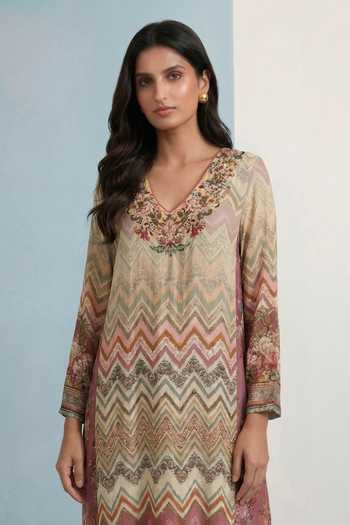 Buy_Kalista_Multi Color Crepe, Viscose V-neck Iena Chevron Print Maxi Dress _Online_at_Aza_Fashions