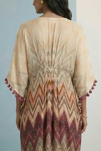 Buy_Kalista_Multi Color Viscose, Crepe V-neck Syma Printed Kaftan _Online_at_Aza_Fashions