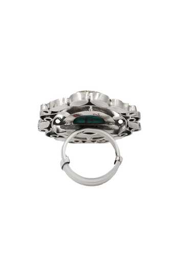 Sangeeta Boochra_Silver Plated Stones Handcrafted Kundan Embellished Ring _Online_at_Aza_Fashions