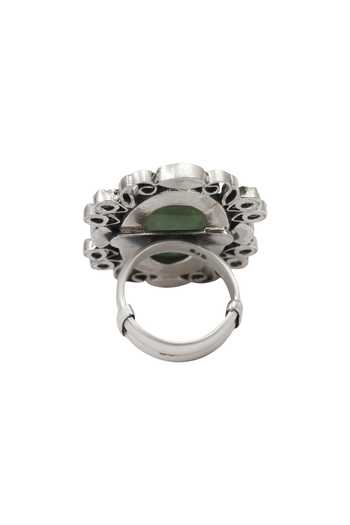 Sangeeta Boochra_Green Crystals, Gemstones Oval Ring _Online_at_Aza_Fashions