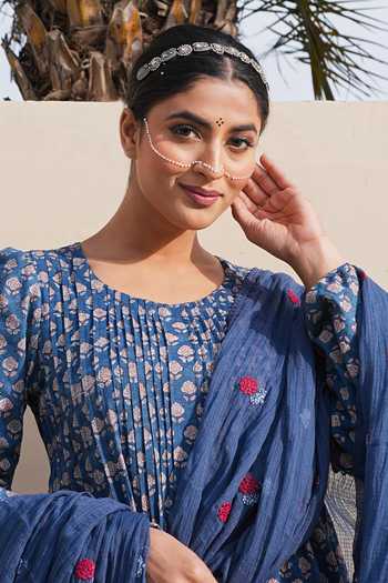 Shop_Gulabo Jaipur_Blue Cotton, Cambric Round Neck Rida Printed Kurta Set 