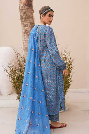 Shop_Gulabo Jaipur_Blue Cotton, Cambric Round Neck, Yes Rida Printed Kurta Set _at_Aza_Fashions