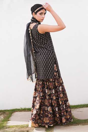 Shop_Gulabo Jaipur_Black Cotton, Cambric Square Neck Samira Printed Kurta Sharara Set _at_Aza_Fashions