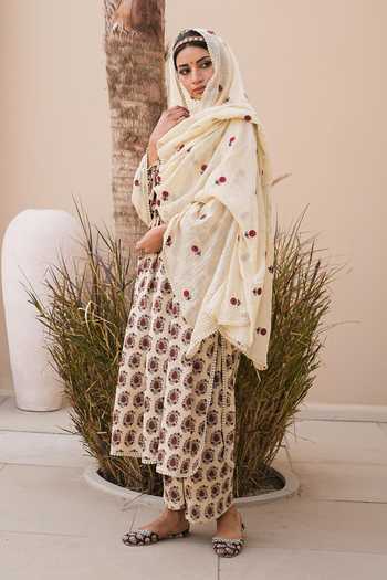 Shop_Gulabo Jaipur_Off White Cotton, Cambric Embroidery Round Neck Rida Printed Kurta Set _Online_at_Aza_Fashions