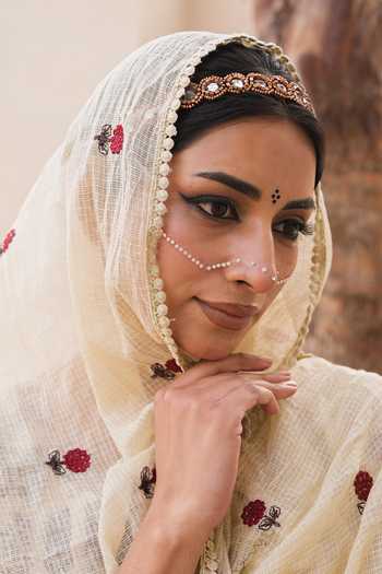 Shop_Gulabo Jaipur_Off White Cotton, Cambric Embroidery Round Neck Rida Printed Kurta Set 