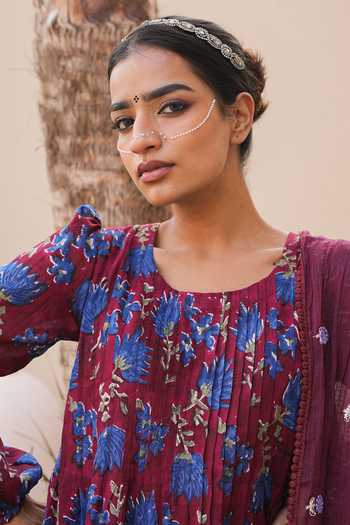 Shop_Gulabo Jaipur_Wine Cambric, Cotton Round Neck Rida Floral Print Kurta Set _Online_at_Aza_Fashions