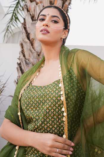 Shop_Gulabo Jaipur_Olive Green Cotton, Cambric Scoop Neck Gulrukh Printed Kurta Set _Online_at_Aza_Fashions