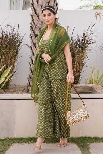 Buy_Gulabo Jaipur_Olive Green Cotton, Cambric Scoop Neck Gulrukh Printed Kurta Set 