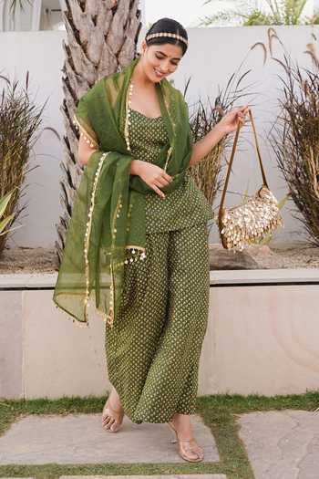 Gulabo Jaipur_Olive Green Cotton, Cambric Scoop Neck Gulrukh Printed Kurta Set _Online