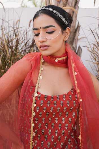 Gulabo Jaipur_Red Cotton, Cambric Tassels Square Neck Gulrukh Printed Kurta Set _at_Aza_Fashions