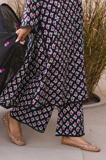 Shop_Gulabo Jaipur_Black Cotton, Cambric Round Neck Afsana Printed Straight Kurta Set 
