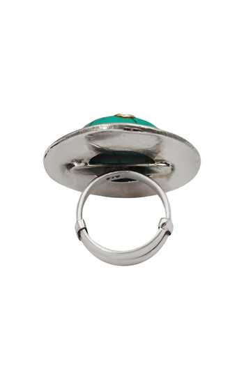 Sangeeta Boochra_Blue Stones, Crystals Turquoise Statement Silver Ring _Online_at_Aza_Fashions