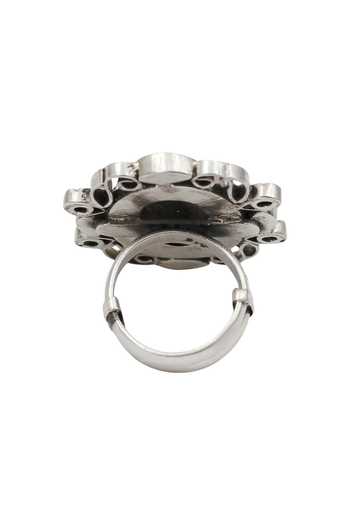 Sangeeta Boochra_Silver Plated Oval Labradorite Stone Embellished Ring _Online_at_Aza_Fashions