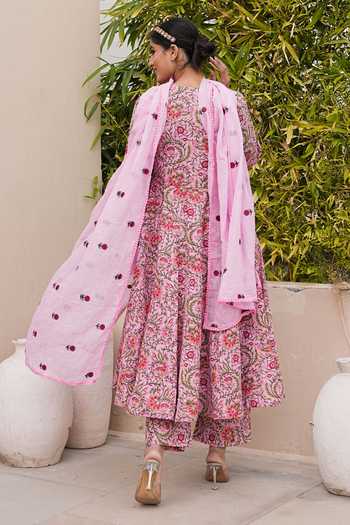 Shop_Gulabo Jaipur_Pink Cotton, Cambric Round Neck Arwa Printed Anarkali Set _at_Aza_Fashions