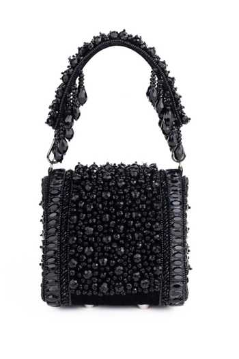 Shop_House Of Kosha_Black Beads, Crystals, Tassels Josy Suede Embellished Mini Bag _at_Aza_Fashions