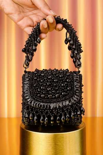 Buy_House Of Kosha_Black Beads, Crystals, Tassels Josy Suede Embellished Mini Bag _at_Aza_Fashions