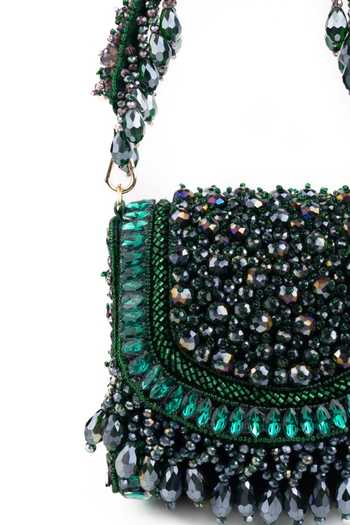 Shop_House Of Kosha_Gold Beads, Stones, Crystals, Tassels Josy Suede Embellished Mini Bag _Online_at_Aza_Fashions