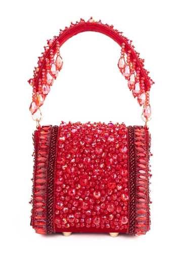 Shop_House Of Kosha_Gold Beads, Crystals, Tassels Josy Suede Embellished Mini Bag _at_Aza_Fashions