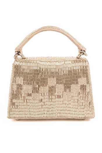 Buy_House Of Kosha_Silver Embroidery, Beads, Fringe Bushra Suede Handcrafted Box Bag _Online_at_Aza_Fashions