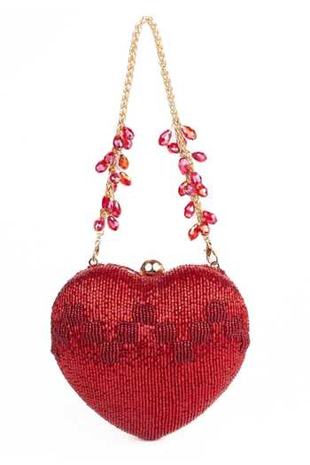 Shop_House Of Kosha_Red Beads Cora Suede Embellished Heart Bag _at_Aza_Fashions