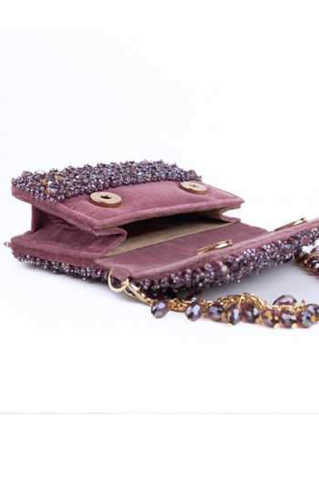 Buy_House Of Kosha_Purple Crystals Kiyara Suede Embellished Mini Bag _Online_at_Aza_Fashions