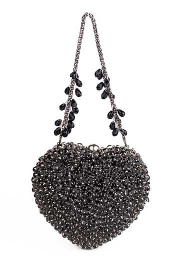 Shop_House Of Kosha_Black Crystals Lola Suede Embellished Heart Handbag _at_Aza_Fashions