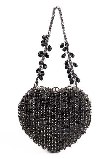 House Of Kosha_Black Crystals Lola Suede Embellished Heart Handbag _Online_at_Aza_Fashions