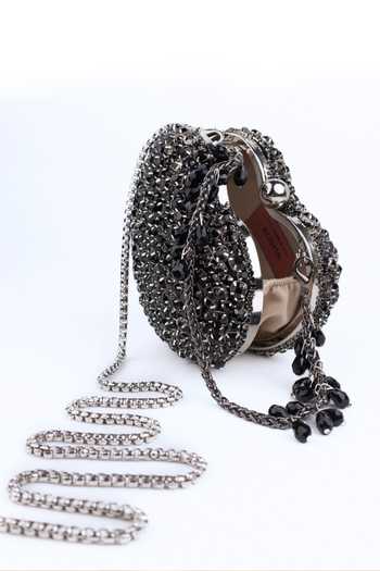 Buy_House Of Kosha_Black Crystals Lola Suede Embellished Heart Handbag _Online_at_Aza_Fashions