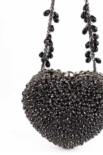 Shop_House Of Kosha_Black Crystals Lola Suede Embellished Heart Handbag _Online_at_Aza_Fashions