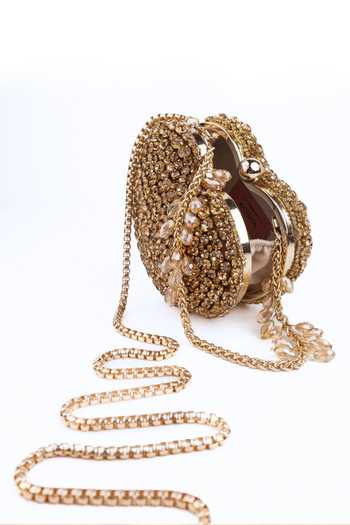 Buy_House Of Kosha_Gold Crystals, Rhinestones Lola Suede Embellished Heart Bag _Online_at_Aza_Fashions