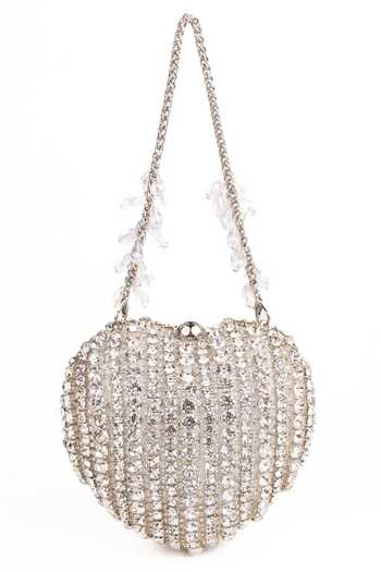 House Of Kosha_Silver Stones, Crystals, Rhinestones Lola Suede Embellished Heart Bag _Online_at_Aza_Fashions