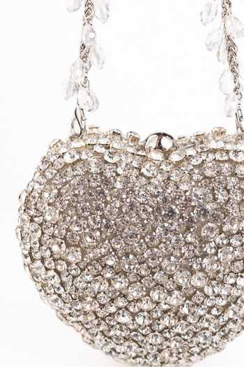 Shop_House Of Kosha_Silver Stones, Crystals, Rhinestones Lola Suede Embellished Heart Bag _Online_at_Aza_Fashions