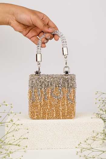 Buy_House Of Kosha_Gold Beads, Stones, Crystals Elsie Suede Mini Bag _at_Aza_Fashions