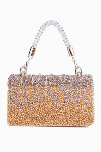 Shop_House Of Kosha_Gold Embroidery, Crystals, Fringe Elsie Suede Clutch _at_Aza_Fashions