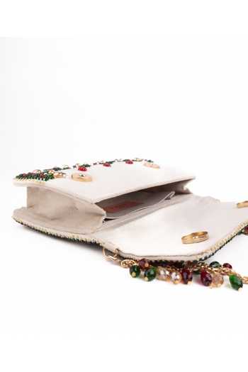 House Of Kosha_Green Beads, Pearls, Stones Noori Suede Embellished Clutch _Online_at_Aza_Fashions