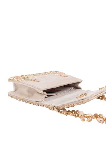 House Of Kosha_Gold Embroidery, Beads, Pearls Noori Pastel Suede Embellished Clutch _Online_at_Aza_Fashions