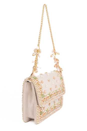 Buy_House Of Kosha_Gold Embroidery, Beads, Pearls Noori Pastel Suede Embellished Clutch _Online_at_Aza_Fashions